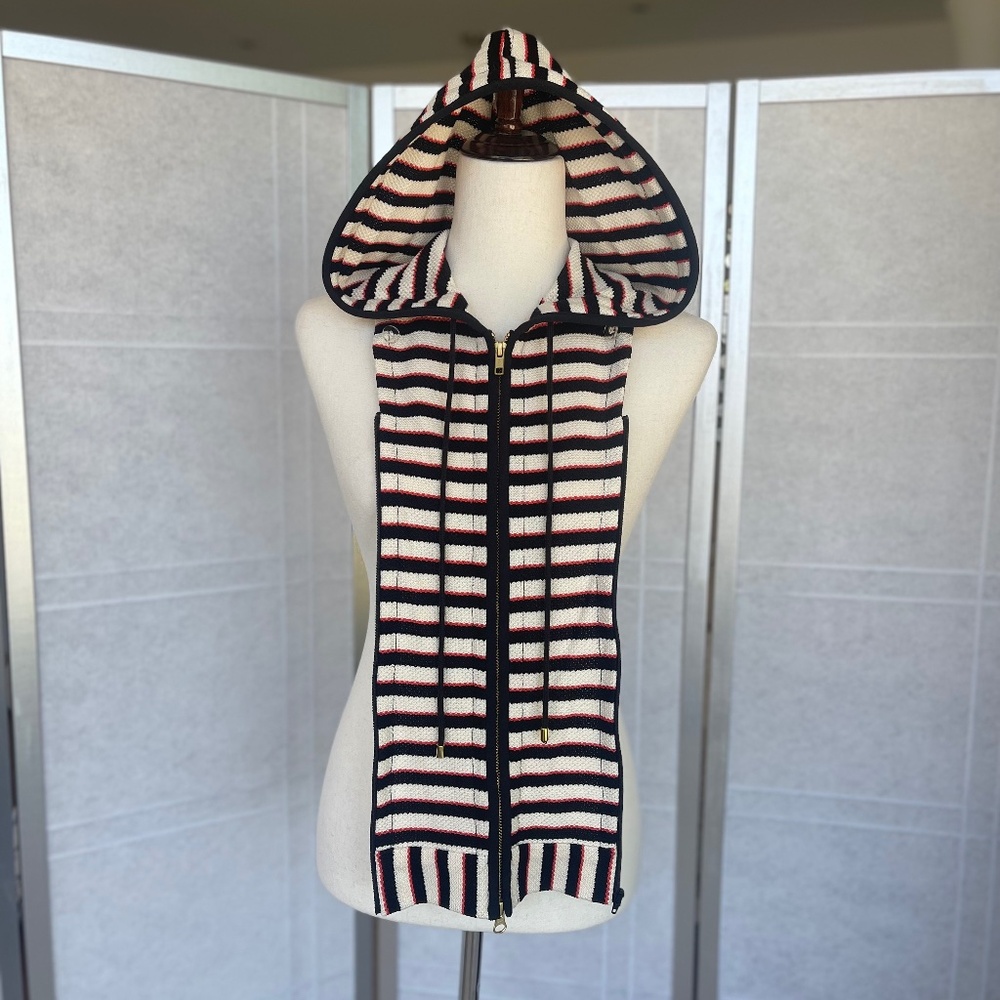 Veronica Beard Creme/Black/Red Striped Hoodie dickey sz O/S